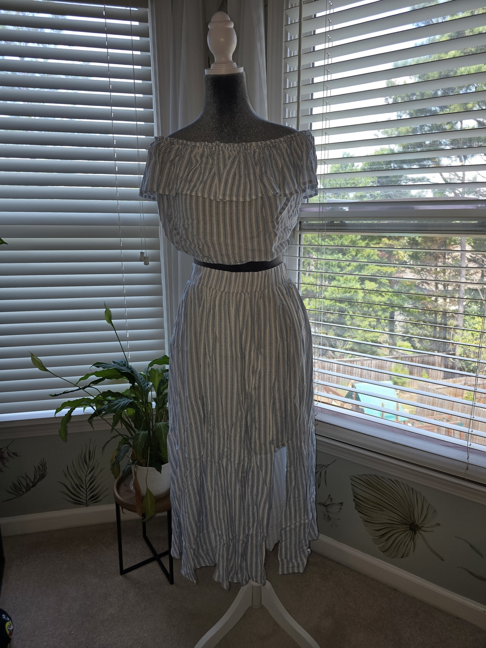 torrid Blue and White Striped Off-Shoulder Maxi Skirt Set